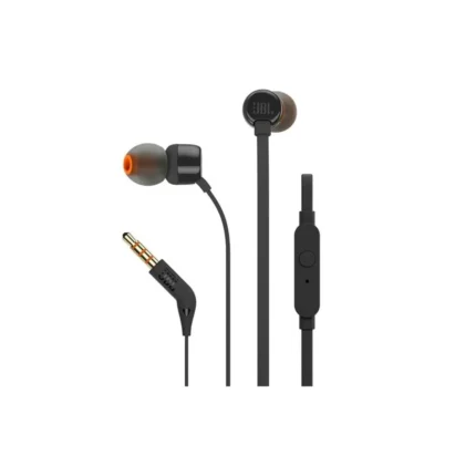 JBL T110 In-Ear Audífonos – Negro | Sonido JBL Pure Bass, Micrófono, Cable Plano