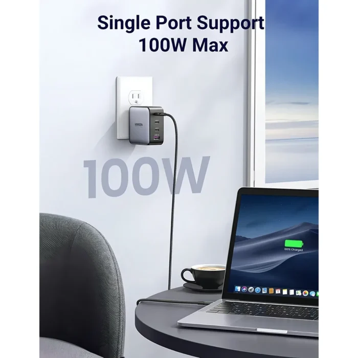 Cargador Ugreen 100 W GaN – 4 Puertos (3 USB-C + 1 USB-A) de Carga Utra Rápida - Imagen 7